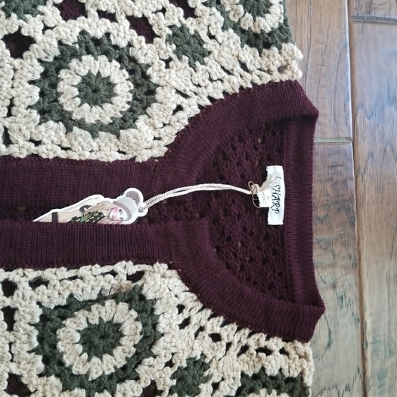 b-SHARP Open-weave Crochet Cardigan Sweater Maroon - Picture 3 of 5